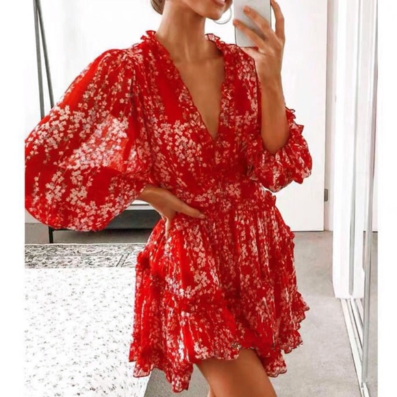 Dresses & Skirts - Bethany floral print open back dress - RED